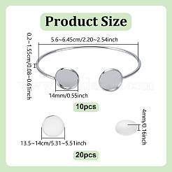 10Pcs 304 Stainless Steel Cuff Blank Bangle Bases with Flat Round Trays&nbsp;STAS-UN0064-30