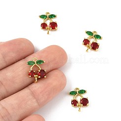 4Pcs Brass Pave Green and Red Cubic Zirconia Cherry Connector Charms&nbsp;KK-FS0001-84