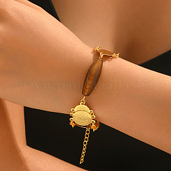 Vintage Dyed Natural Coffee Agate Rice Bead Charm Brass Embossed Coin Link Chain Bracelets for Women&nbsp;XX5921