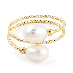 Natural Pearl Beaded Wrapped Cuff Ring&nbsp;RJEW-T026-04G