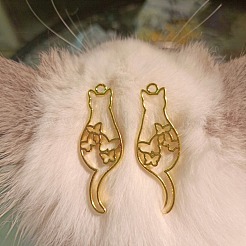 Zinc Alloy Kitten Open Back Bezel Pendants&nbsp;PALLOY-F242-10G
