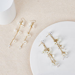 2 Pairs 2 Style Plastic Lily of the Valley Dangle Stud Earrings&nbsp;EJEW-AN0002-83
