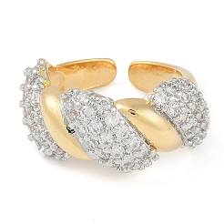 Twist Brass Micro Pave Clear Cubic Zirconia Open Cuff Ring for Women&nbsp;RJEW-Q819-02G