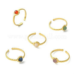 Gemstone Round 304 Stainless Steel Cuff Open Rings for Women&nbsp;RJEW-JR01062