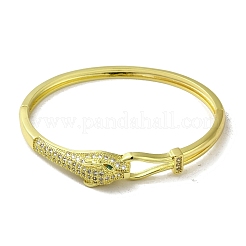 Brass Pave Clear & Green Cubic Zirconia Leopard Hinged Bangle for Women&nbsp;BJEW-K246-21C-G