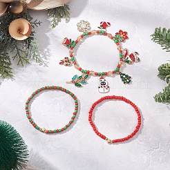 3Pcs Christmas Theme Glass Beaded Stretch Bracelets Sets&nbsp;BJEW-JB12442-02