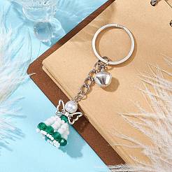 Glass Seed & Plastic Pearl & Alloy Keychain&nbsp;KEYC-MZ00025-02