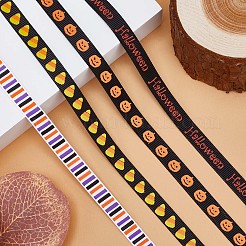 4 Rolls 4 Styles Halloween Theme Polyester Ribbon&nbsp;OCOR-GF0002-62