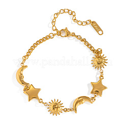 304 Stainless Steel Star & Sun & Moon Link Bracelets for Women&nbsp;PP4213-1
