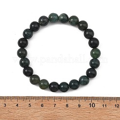 Round Natural Moss Agate Beaded Stretch Bracelets for Women&nbsp;BJEW-JB14073