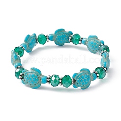 Synthetic Turquoise Turtle & Glass Beaded Stretch Bracelet&nbsp;BJEW-JB09763