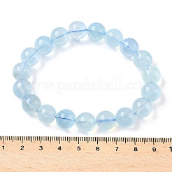 Natural Aquamarine Round Bead Stretch Bracelets for Men Women&nbsp;BJEW-U034-01B-01