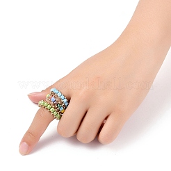 Round Glass Seed Beaded Finger Rings&nbsp;RJEW-JR00307-03
