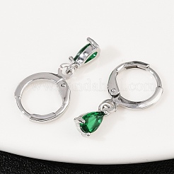 Brass Micro Pave Cubic Zirconia Teardrop Hoop Earrings&nbsp;EJEW-K309-18P-02