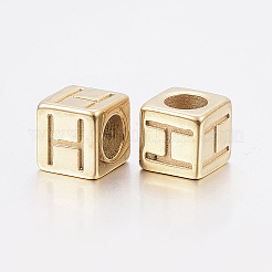 304 Stainless Steel Large Hole Letter European Beads&nbsp;LS-STAS-H428-01G-H