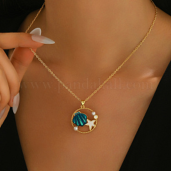 Bohemian Ocean Brass Enamel with Imitaiton Pearl Ring with Starfish and Shell Pendant Necklaces for Women&nbsp;QC9894