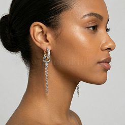 Brass Micro Pave Cubic Zirconia Chain Tassel Hoop Earrings for Women&nbsp;WGBBBBD-02