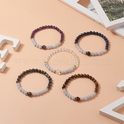 Natural Aquamarine & Mixed Gemstone Round Stretch Bracelet for Women&nbsp;BJEW-JB09270