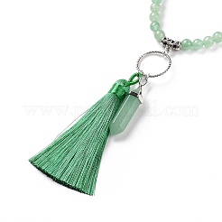 Natural Green Aventurine Bullet & Tassel Pendant Necklace with Mixed Gemstone Beaded Chains&nbsp;NJEW-E585-02D