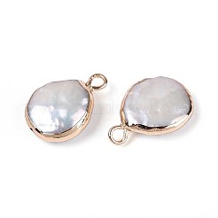 Electroplated Natural Keshi Pearl Flat Round Pendants&nbsp;PEAR-S018-02C-01B