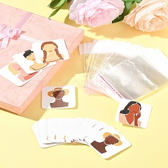 100Pcs 5 Styles Square Girl Print Paper Earring Display Cards&nbsp;CDIS-FS0001-25