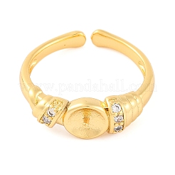 Rack Plating Brass Clear Cubic Zirconia Cuff Ring Components&nbsp;RJEW-M177-01G