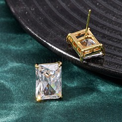 Brass Pave Clear Cubic Zirconia Stud Earrings for Women&nbsp;EJEW-F418-22G