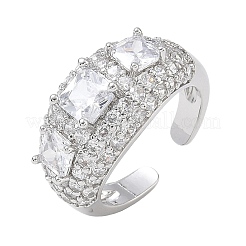 Brass Micro Pave Cubic Zirconia Cuff Open Rings for Women&nbsp;RJEW-L343-13P-03
