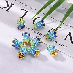 5-Petal Rack Plating Brass Enamel Bead Cap&nbsp;KK-P024-13-RS