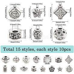 150Pcs 15 Styles Tibetan Style Alloy Beads&nbsp;FIND-SC0009-56