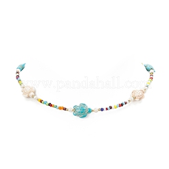 Tortoise Dyed Synthetic Turquoise & Shell Pearl & Glass Seed Beaded Necklace&nbsp;NJEW-TA00054