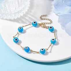 Lampwork Evil Eye Link Chain Bracelets&nbsp;BJEW-JB10045-02