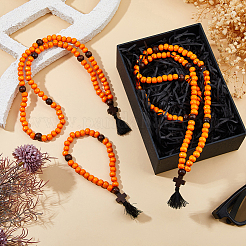 3Pcs Cross Round Wood Beaded Prayer Rosary Pendant Decoration&nbsp;HJEW-DC00053