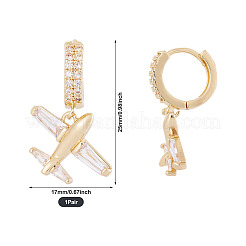 1Pair Brass Clear Cubic Zirconia Airplane Hoop Earrings&nbsp;EJEW-TA0008-60