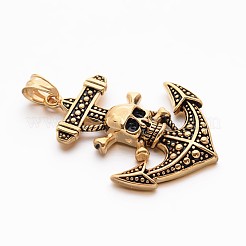 Retro Antique Golden Plated 304 Stainless Steel Anchor with Pirate Style Skull Big Pendants&nbsp;STAS-E094-05AG