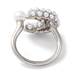 Rack Plating Moon Brass ABS Imitation Pearl Open Cuff Rings for Women&nbsp;RJEW-S242-07P