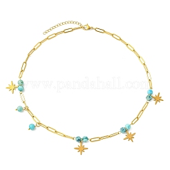 304 Stainless Steel Paperclip Chain Star Pendant Necklaces with Natural Hemimorphite Beads for Women&nbsp;NJEW-JN06251-02