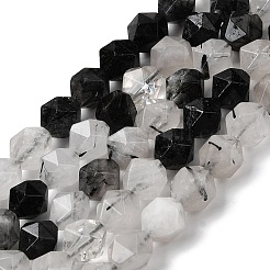 Natural Tourmalinated Quartz/Black Rutilated Quartz Beads Strands&nbsp;G-Z119-A15-02