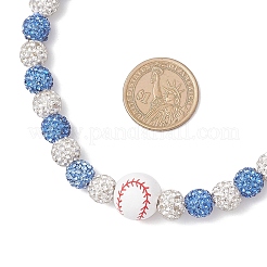 Round Polymer Clay Rhinestone & Natural Wood Baseball Beaded Stretch Necklaces for Women&nbsp;NJEW-JN05355-01