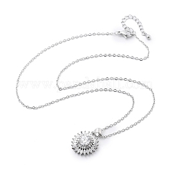 Brass Clear Cubic Zirconia Flower Pendant Necklaces&nbsp;LS-NJEW-C077-01P