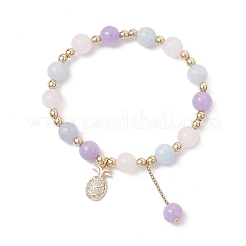 Natural Aquamarine & Rose Quartz & Amethyst Round Beaded Bracelets&nbsp;BJEW-JB11933-03