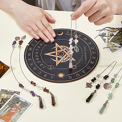 5Pcs Natural Amethyst & Green Aventurine & Obsidian & Tiger Eye & Rose Quartz Chips Dowsing Pendulums&nbsp;PALLOY-GA00049