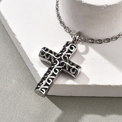 304 Stainless Steel Flower Textured Cross Urn Ashes Necklaces&nbsp;STAS-Z106-03AS