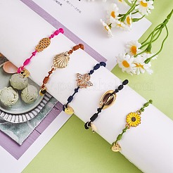 Natural Shell & Flower & Pinapple & Shell & Bee Link Bracelets Set&nbsp;BJEW-SW00029