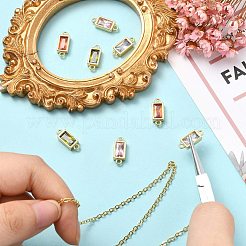 8pcs 4 Colors Brass Pave Glass Rectangle Connector Charms&nbsp;KK-CJ0003-40