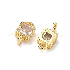 Brass Pave Cubic Zirconia Square Connector Charms&nbsp;KK-P348-12G-03