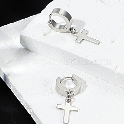 2Pcs 304 Stainless Steel Cross Hoop Earrings for Women&nbsp;EJEW-LP0001-12P