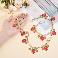 2Pcs 2 Styles Alloy Enamel Red Strawberry Charm Bag Decorative Chains&nbsp;HJEW-BBC0001-51
