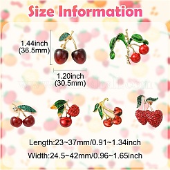 6Pcs 6 Styles 3D Resin Cherry Brooch Pin with Rhinestone&nbsp;JEWB-CJ0001-32