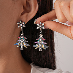 Christmas Tree with Snowflake Alloy Rhinestone Dangle Stud Earrings&nbsp;FS-WGD6521-04